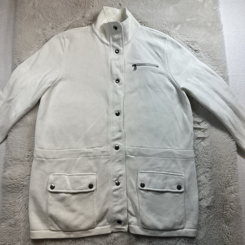 Lauren Ralph Lauren Women's Large White Full Button Cardigan Sweater Casual